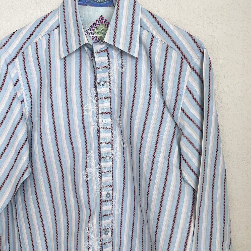 Robert Graham Men’s Small Blue Striped Button Up Long Sleeve Dress Shirt Flip Cu - Picture 4 of 12